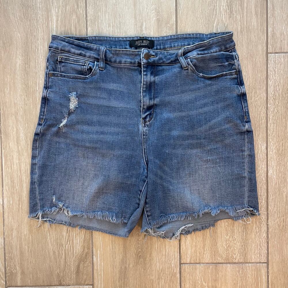 Judy Blue Denim Shorts Womens 18W 3XL Blue Distressed Cutoff High Rise Stretch
